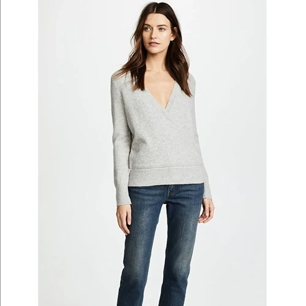 New Madewell Wrap-Front Pullover Sweater Gray V Neck Extra Small XS - Picture 2 of 7